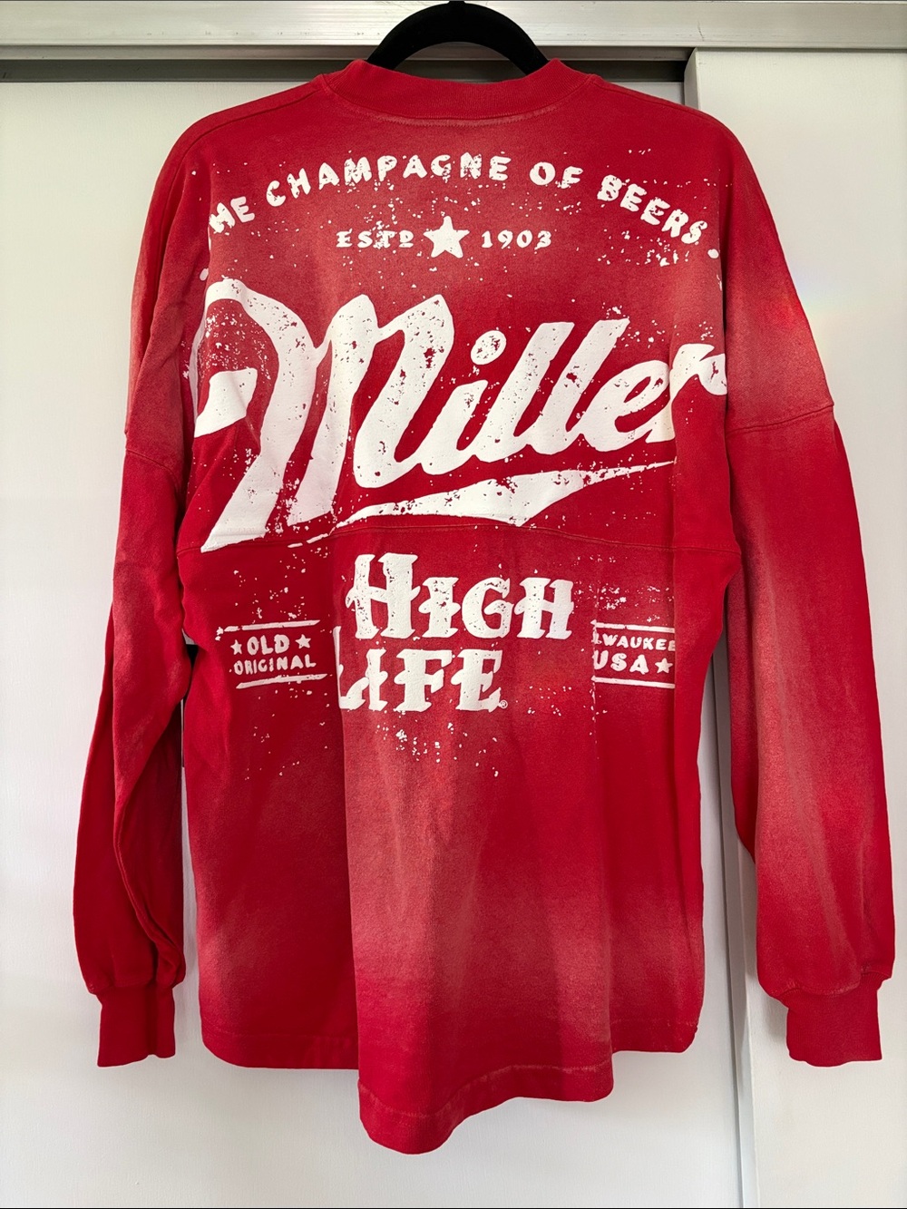 NWT Miller High Life Spirit Jersey Red Size Small Graphic Long Sleeve